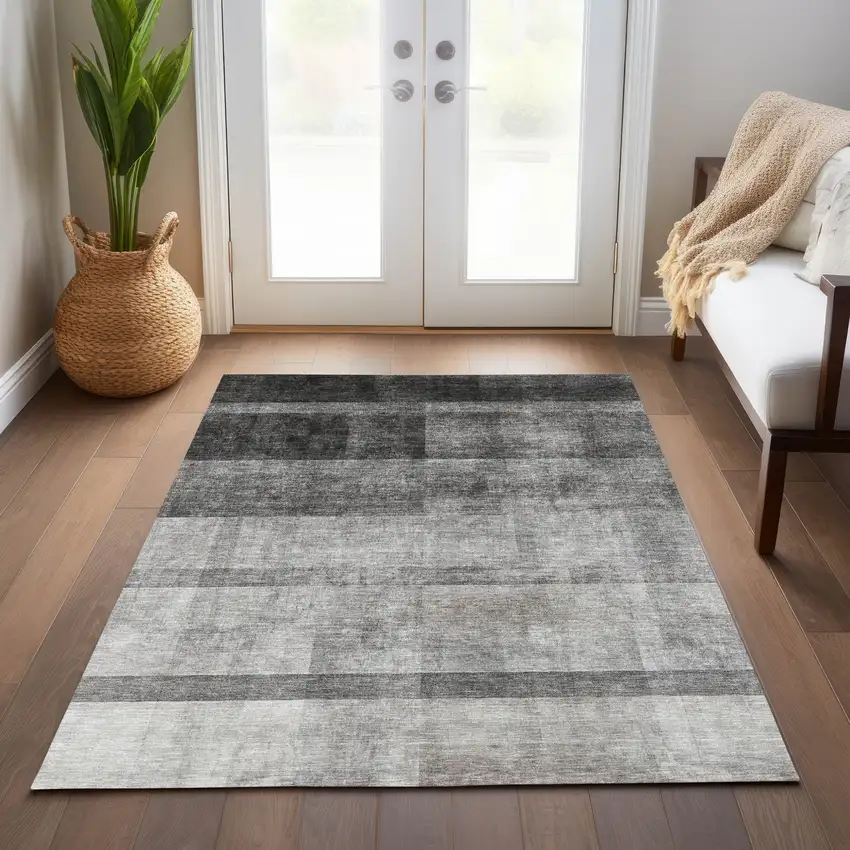 Gray Ombre Washable Non Skid Indoor Outdoor Area Rug Photo 9