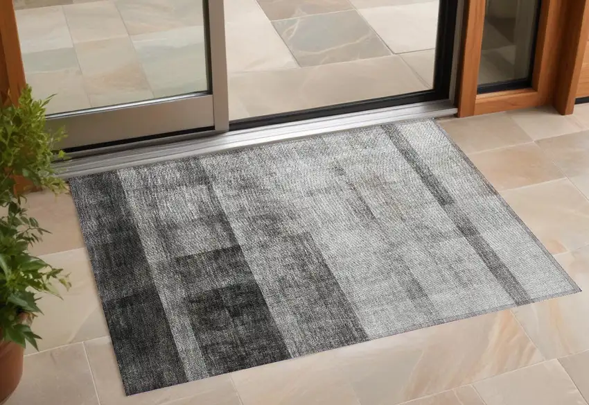 3' X 5' Gray Ombre Washable Non Skid Indoor Outdoor Area Rug Photo 1