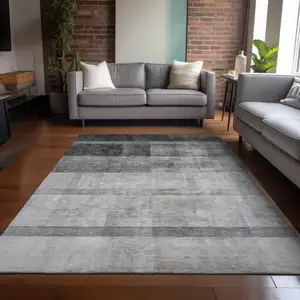 Photo of 3' X 5' Gray Ombre Washable Non Skid Indoor Outdoor Area Rug