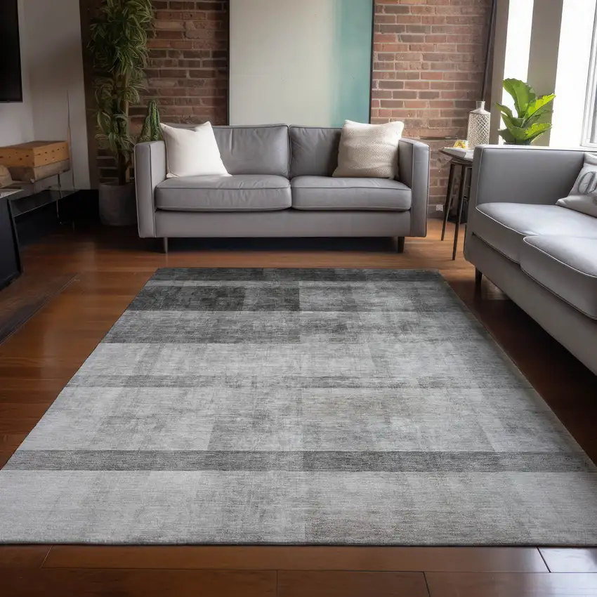 3' X 5' Gray Ombre Washable Non Skid Indoor Outdoor Area Rug Photo 9