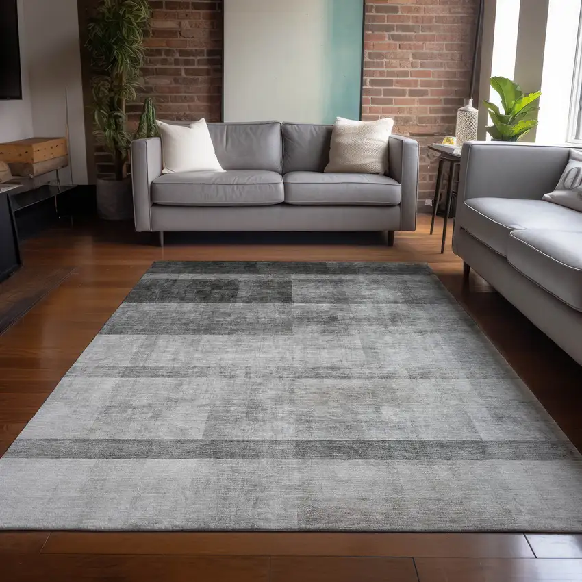 3' X 5' Gray Ombre Washable Non Skid Indoor Outdoor Area Rug Photo 9