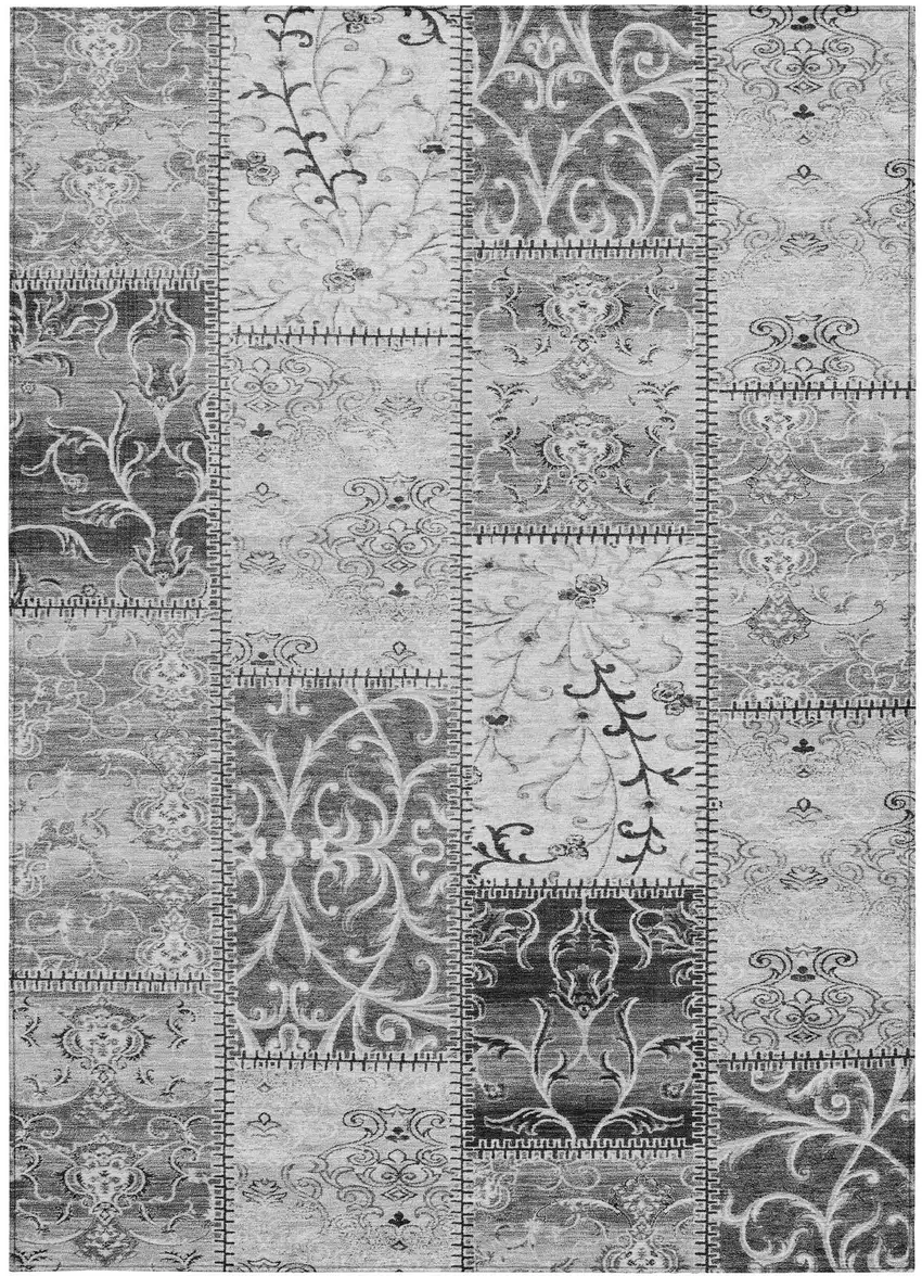 3' X 5' Gray Patchwork Washable Non Skid Indoor Outdoor Area Rug Photo 5