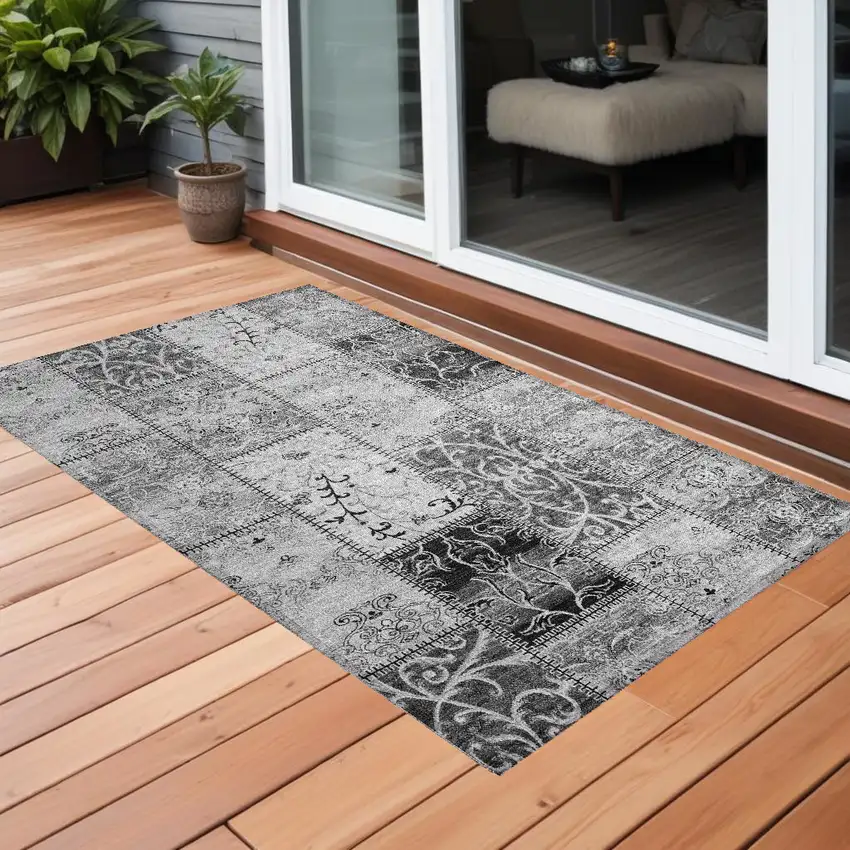 Gray Patchwork Washable Non Skid Indoor Outdoor Area Rug Photo 1