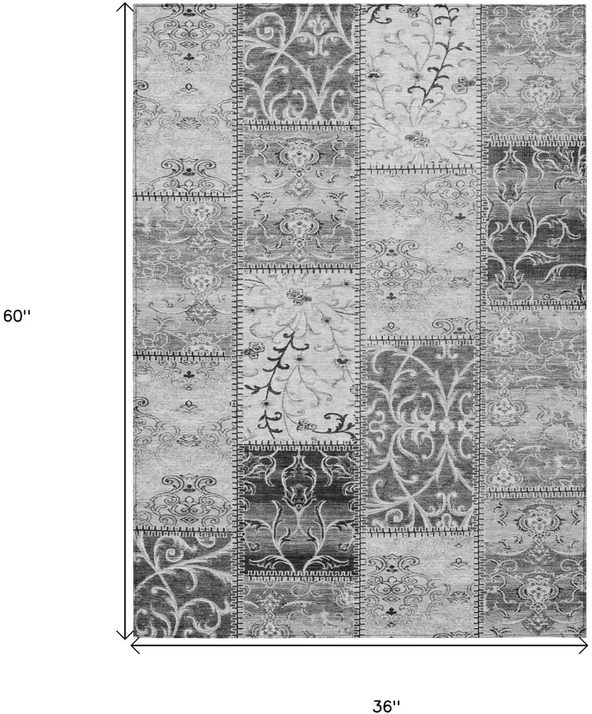 Gray Patchwork Washable Non Skid Indoor Outdoor Area Rug Photo 3