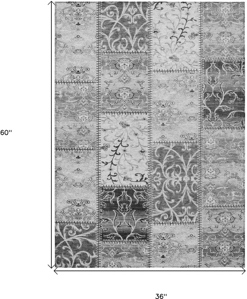 Gray Patchwork Washable Non Skid Indoor Outdoor Area Rug Photo 3