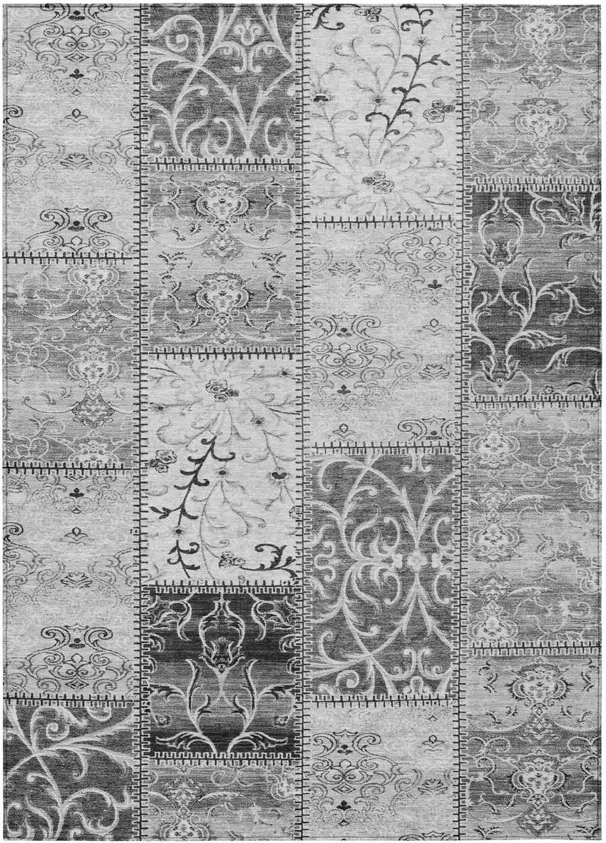 3' X 5' Gray Patchwork Washable Non Skid Indoor Outdoor Area Rug Photo 2