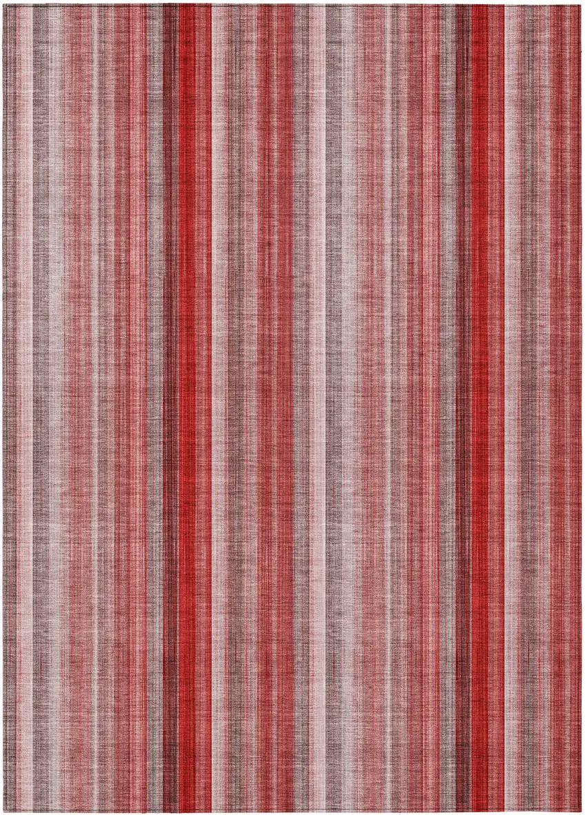 3' X 4' Gray Pink and Red Striped Washable Non Skid Indoor Outdoor Area Rug Photo 2