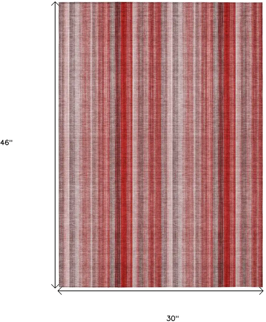 3' X 4' Gray Pink and Red Striped Washable Non Skid Indoor Outdoor Area Rug Photo 3