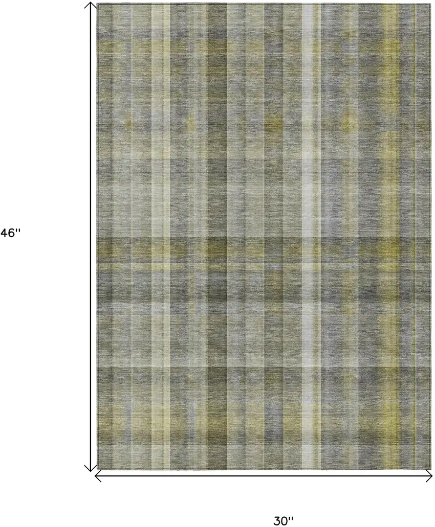 3' X 4' Gray Plaid Washable Non Skid Indoor Outdoor Area Rug Photo 3