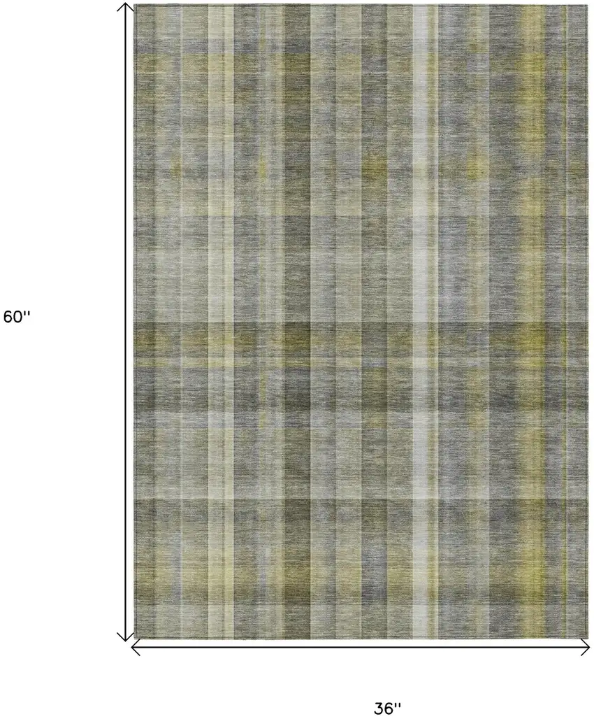 3' X 5' Gray Plaid Washable Non Skid Indoor Outdoor Area Rug Photo 3