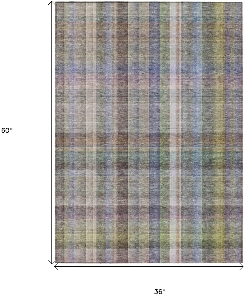 3' X 5' Gray Plaid Washable Non Skid Indoor Outdoor Area Rug Photo 3
