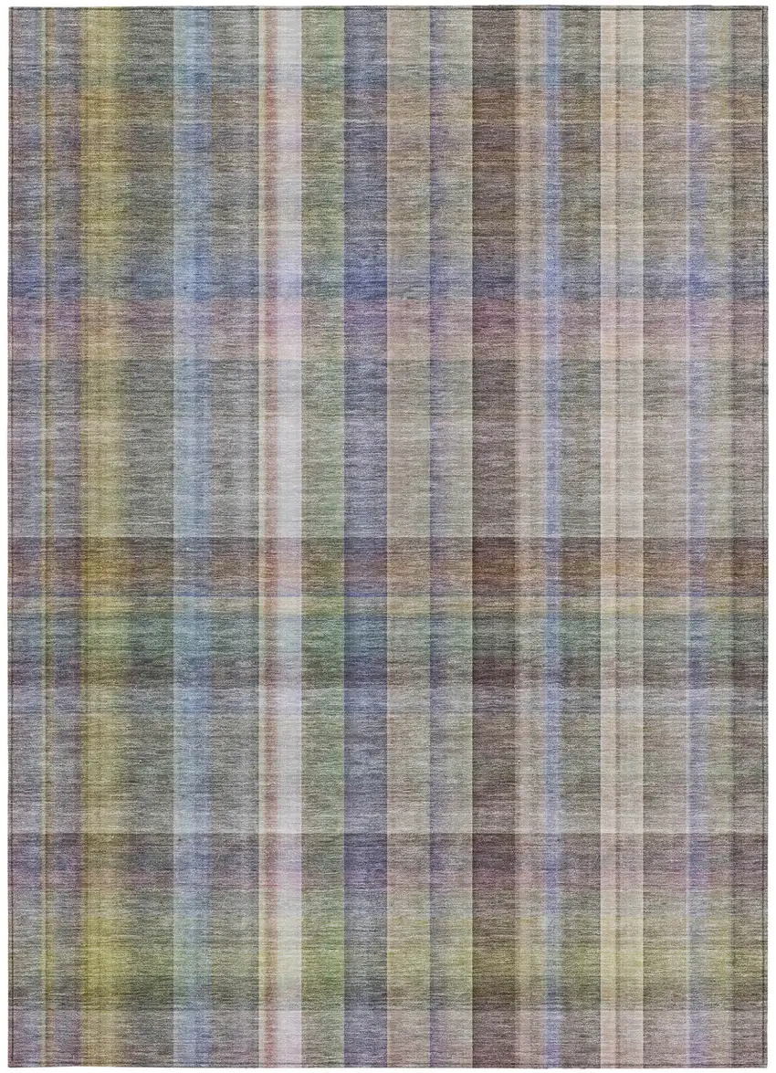 Gray Plaid Washable Non Skid Indoor Outdoor Area Rug Photo 4