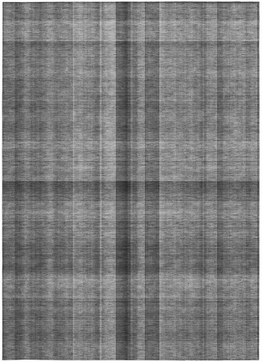 Gray Plaid Washable Non Skid Indoor Outdoor Area Rug Photo 5