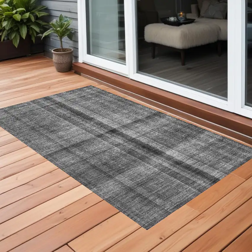 Gray Plaid Washable Non Skid Indoor Outdoor Area Rug Photo 1