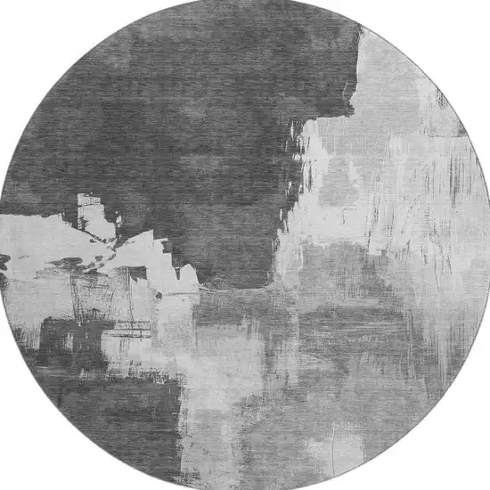 8' X 8' Gray Silver And Charcoal Abstract Washable Round Rug With UV Protection Photo 3