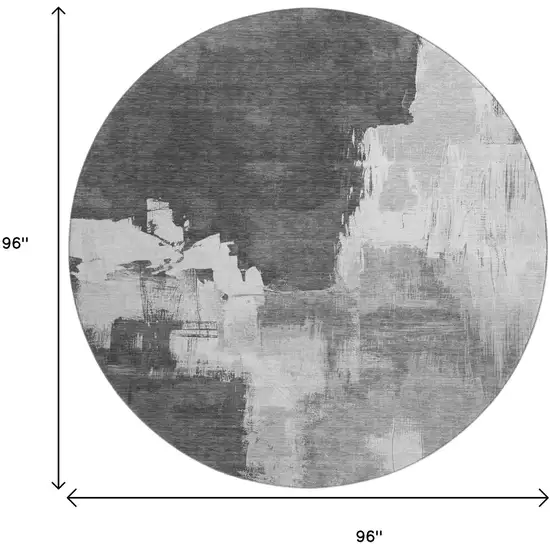 8' X 8' Gray Silver And Charcoal Abstract Washable Round Rug With UV Protection Photo 9