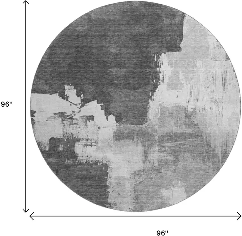 8' X 8' Gray Silver And Charcoal Abstract Washable Round Rug With UV Protection Photo 9