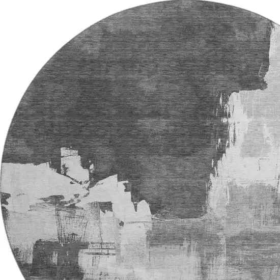 8' X 8' Gray Silver And Charcoal Abstract Washable Round Rug With UV Protection Photo 2