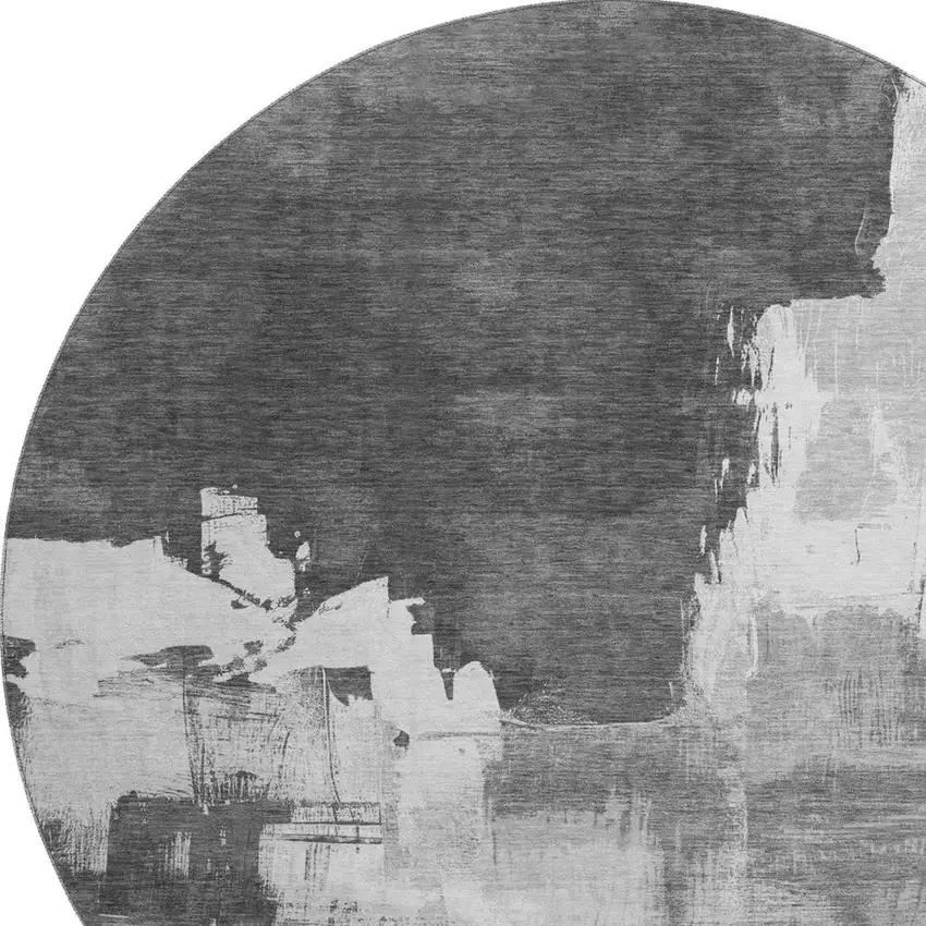 8' X 8' Gray Silver And Charcoal Abstract Washable Round Rug With UV Protection Photo 2