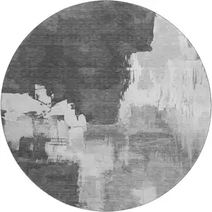 Photo of 8' X 8' Gray Silver And Charcoal Abstract Washable Round Rug With UV Protection