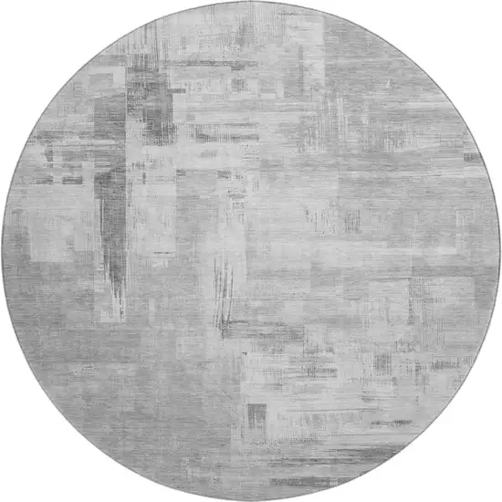 8' X 8' Gray Silver And Charcoal Abstract Washable Round Rug With UV Protection Photo 1