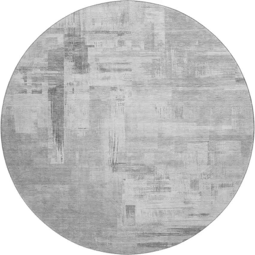 8' X 8' Gray Silver And Charcoal Abstract Washable Round Rug With UV Protection Photo 1