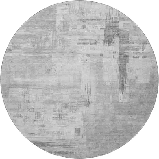 8' X 8' Gray Silver And Charcoal Abstract Washable Round Rug With UV Protection Photo 3