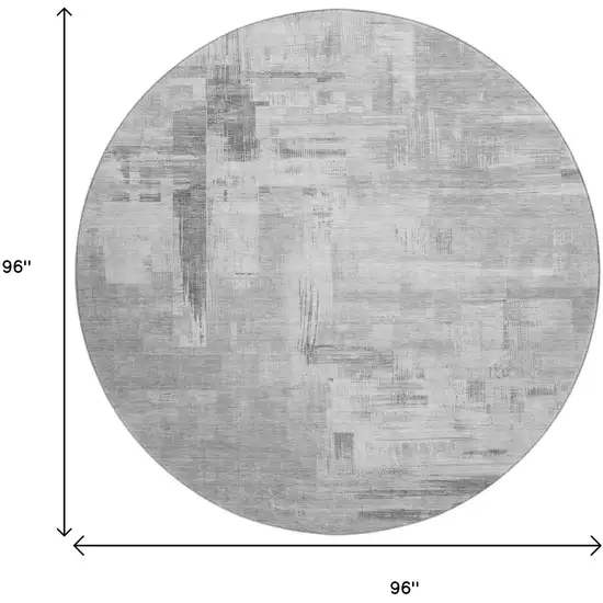 8' X 8' Gray Silver And Charcoal Abstract Washable Round Rug With UV Protection Photo 9