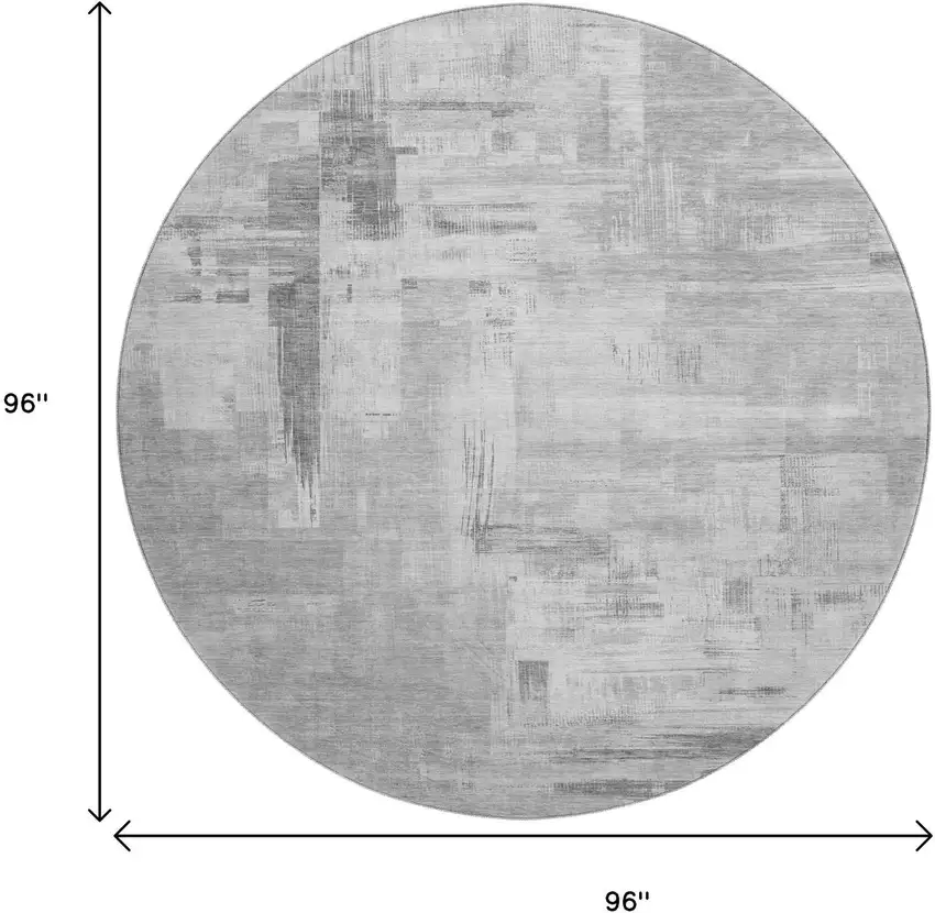8' X 8' Gray Silver And Charcoal Abstract Washable Round Rug With UV Protection Photo 9