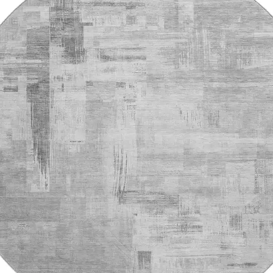 8' X 8' Gray Silver And Charcoal Abstract Washable Round Rug With UV Protection Photo 2
