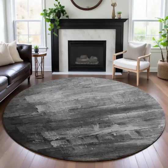8' X 8' Gray Silver And Charcoal Abstract Washable Round Rug With UV Protection Photo 4