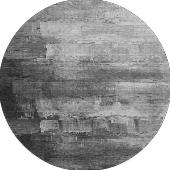 8' X 8' Gray Silver And Charcoal Abstract Washable Round Rug With UV Protection Photo 3
