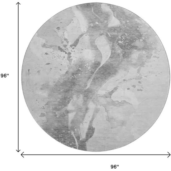 8' X 8' Gray Silver And Charcoal Abstract Washable Round Rug With UV Protection Photo 9