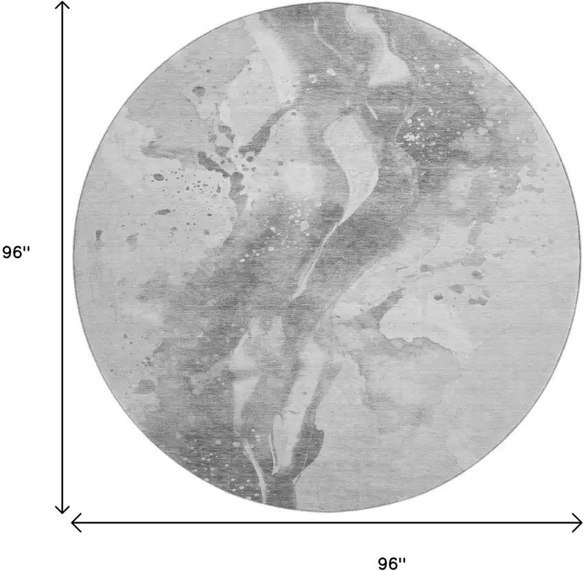 8' X 8' Gray Silver And Charcoal Abstract Washable Round Rug With UV Protection Photo 9