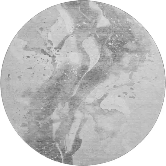 8' X 8' Gray Silver And Charcoal Abstract Washable Round Rug With UV Protection Photo 1