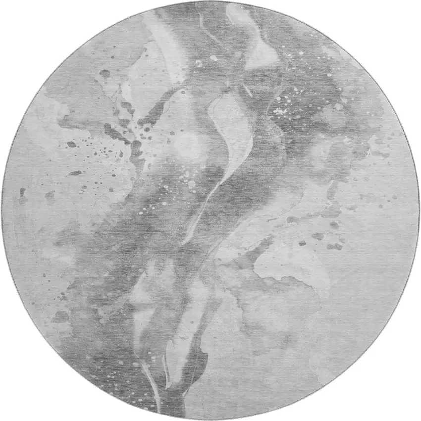 8' X 8' Gray Silver And Charcoal Abstract Washable Round Rug With UV Protection Photo 1