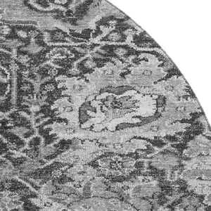 Photo of 8' X 8' Gray Silver And Charcoal Damask Washable Round Rug With UV Protection