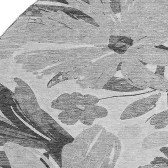 8' X 8' Gray Silver And Charcoal Floral Washable Round Rug With UV Protection Photo 2