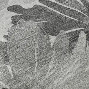 Photo of 8' X 8' Gray Silver And Charcoal Floral Washable Round Rug With UV Protection