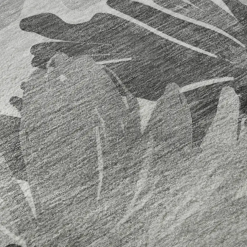 8' X 8' Gray Silver And Charcoal Floral Washable Round Rug With UV Protection Photo 8