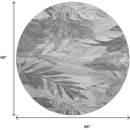 8' X 8' Gray Silver And Charcoal Floral Washable Round Rug With UV Protection Photo 9