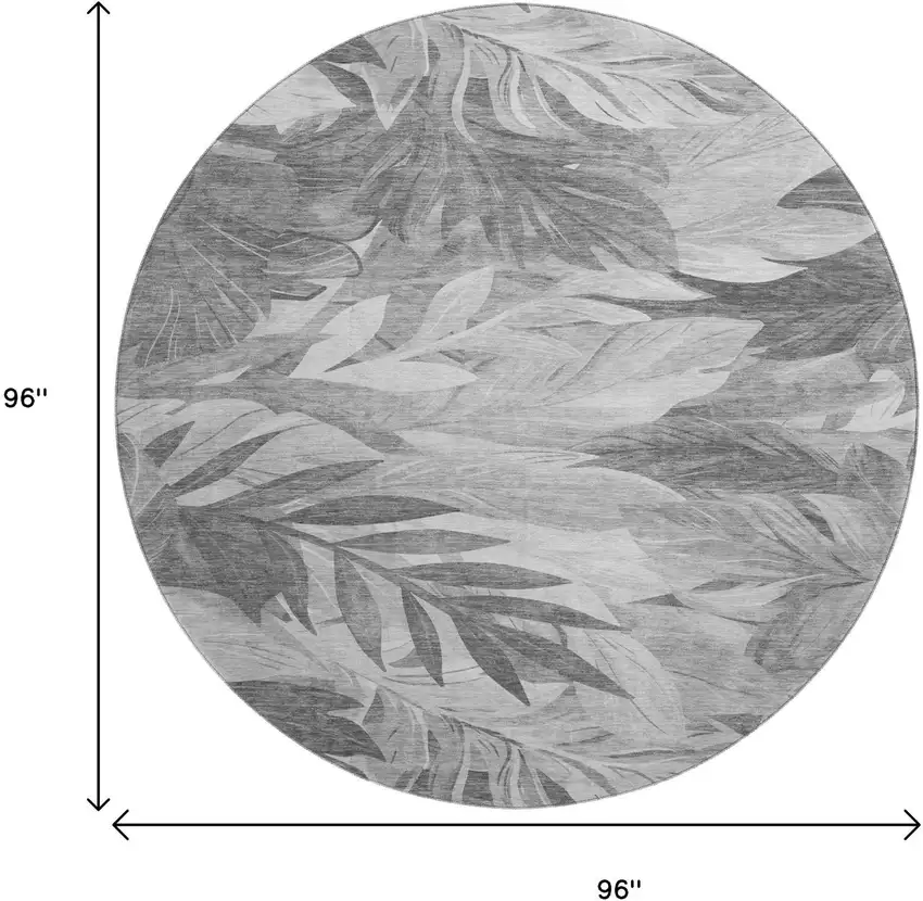 8' X 8' Gray Silver And Charcoal Floral Washable Round Rug With UV Protection Photo 9