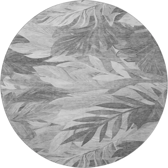 8' X 8' Gray Silver And Charcoal Floral Washable Round Rug With UV Protection Photo 3