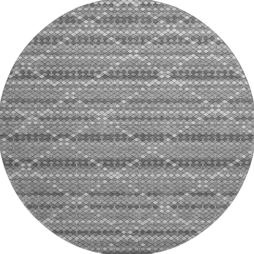 8' X 8' Gray Silver And Charcoal Geometric Washable Round Rug With UV Protection Photo 3