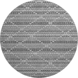 Photo of 8' X 8' Gray Silver And Charcoal Geometric Washable Round Rug With UV Protection