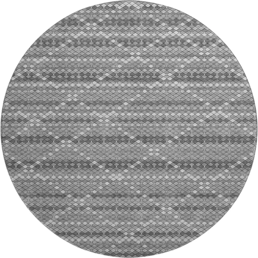 8' X 8' Gray Silver And Charcoal Geometric Washable Round Rug With UV Protection Photo 1