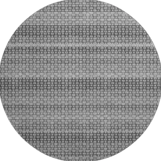 8' X 8' Gray Silver And Charcoal Striped Washable Round Rug With UV Protection Photo 3