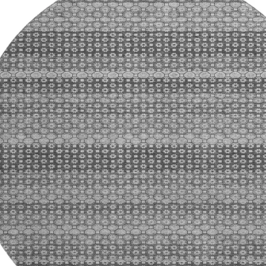 8' X 8' Gray Silver And Charcoal Striped Washable Round Rug With UV Protection Photo 2
