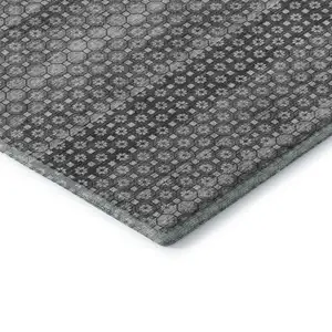 Photo of 8' X 8' Gray Silver And Charcoal Striped Washable Round Rug With UV Protection