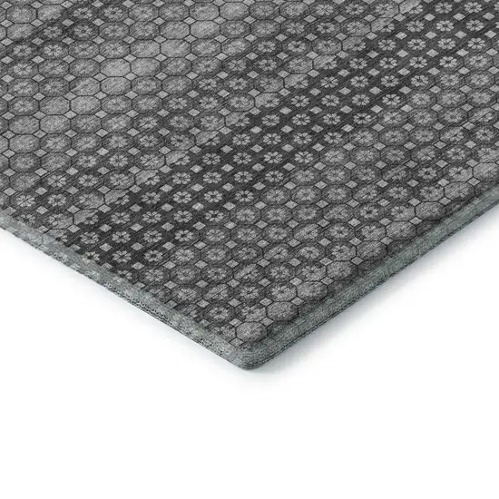 8' X 8' Gray Silver And Charcoal Striped Washable Round Rug With UV Protection Photo 6